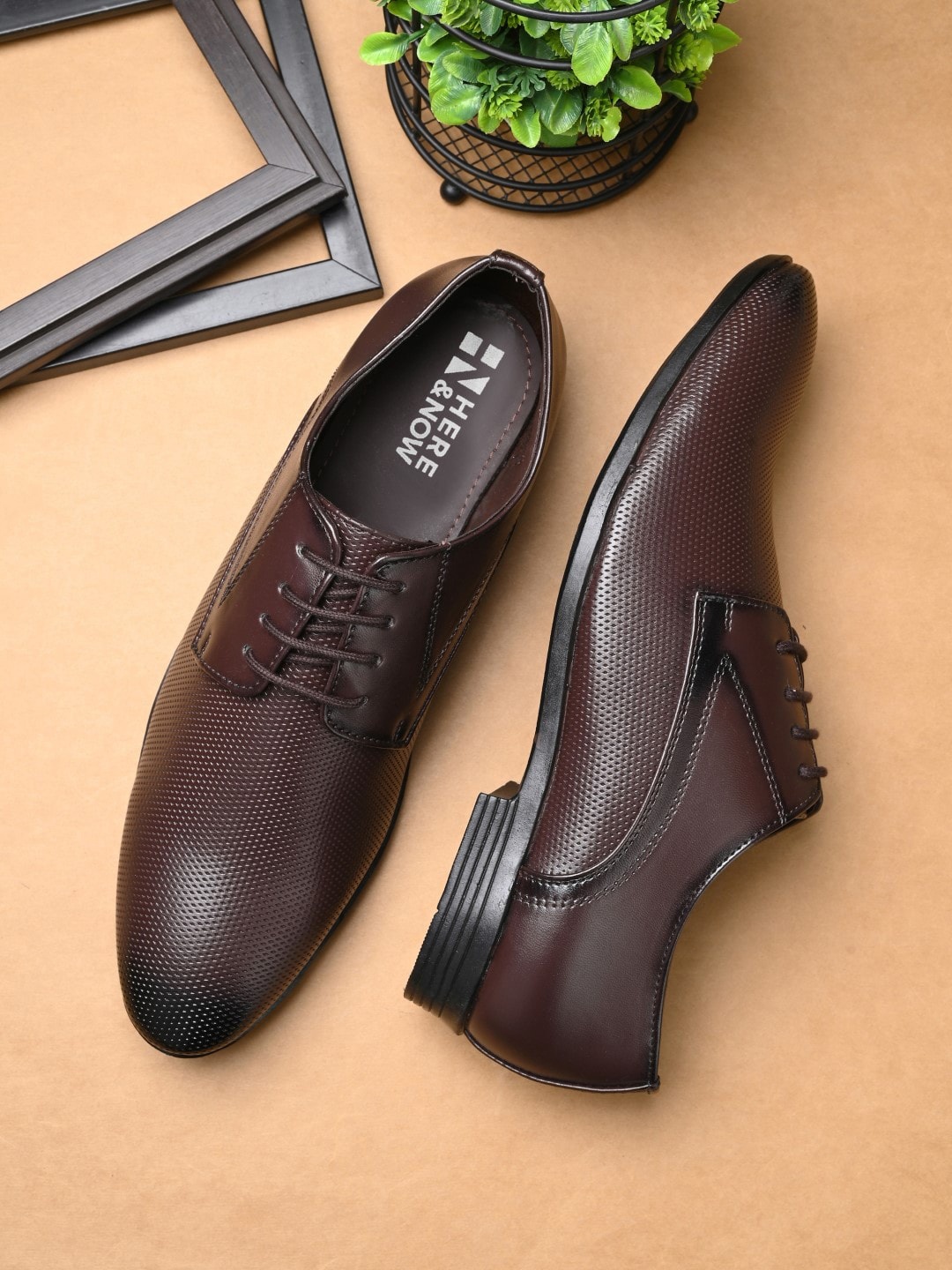 

HERE&NOW Men Brown Perforated Formal Derbys