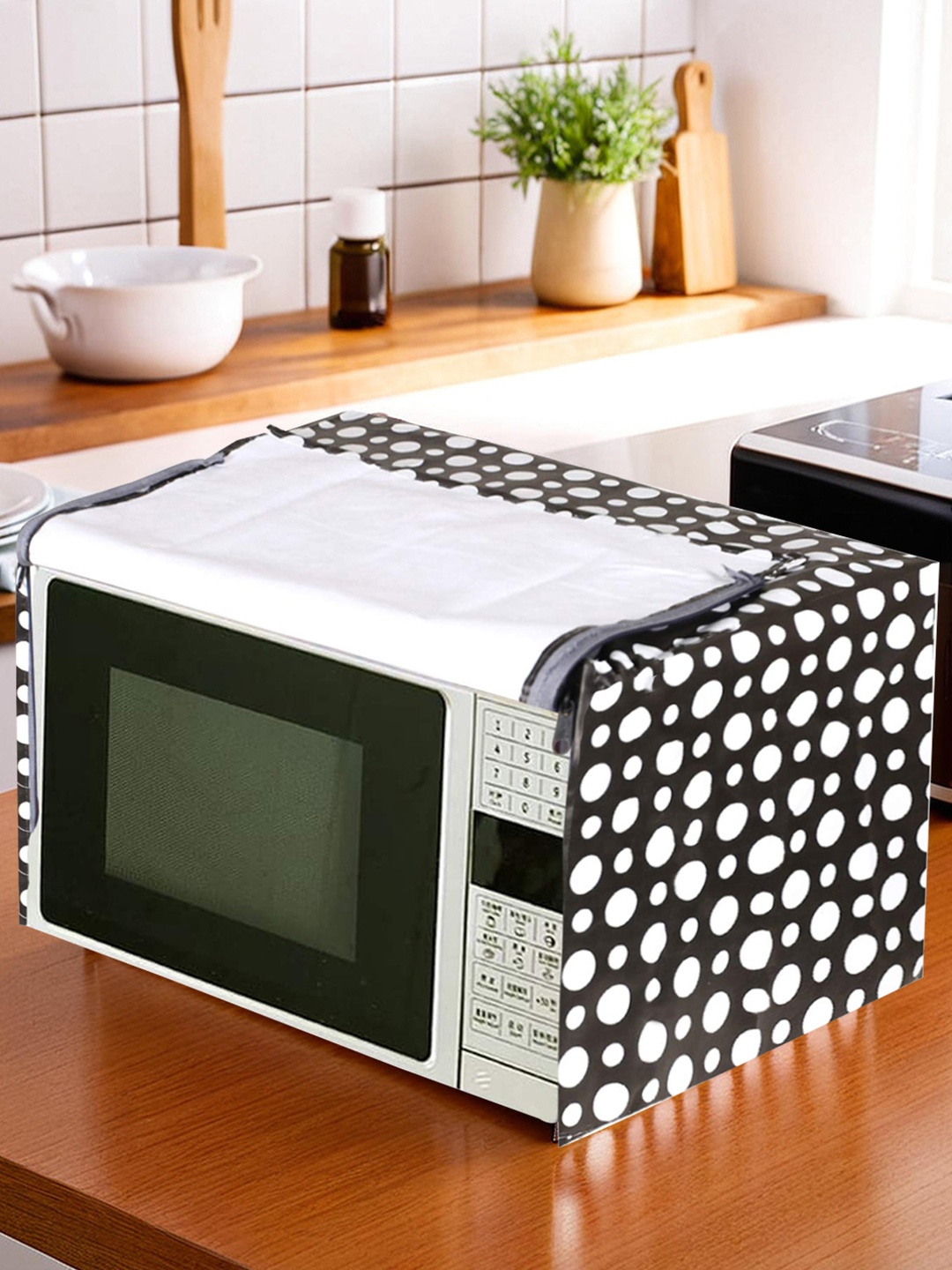 

Kuber Industries Grey & White Printed Microwave Oven Cover 25 L
