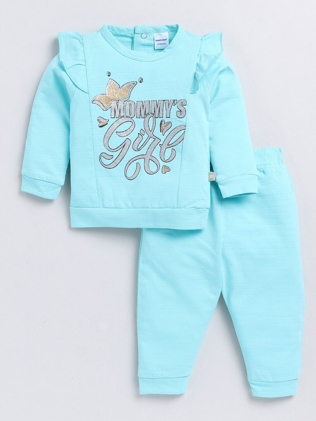 

Moms Love Girls Typography Printed Top with Trousers, Sea green