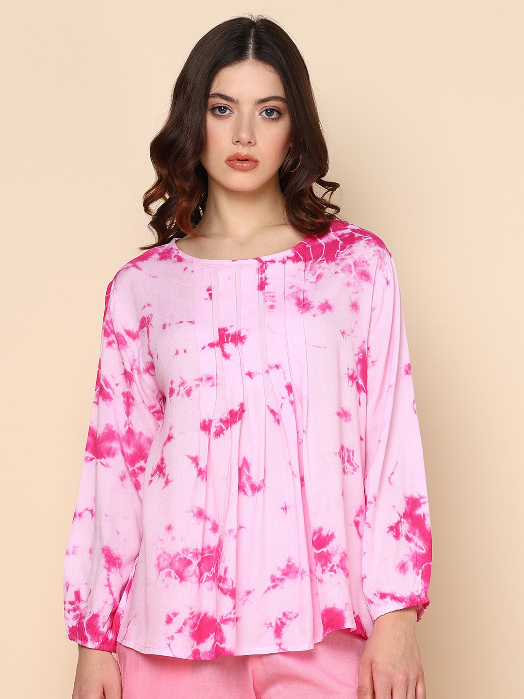 

Maaesa Tie And Dyed Crepe Top, Pink