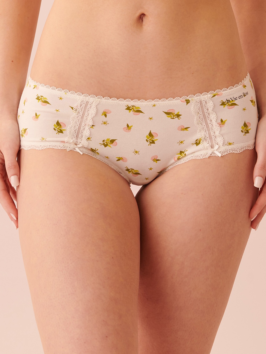 

La Vie en Rose Floral Printed Hipster Briefs, Cream