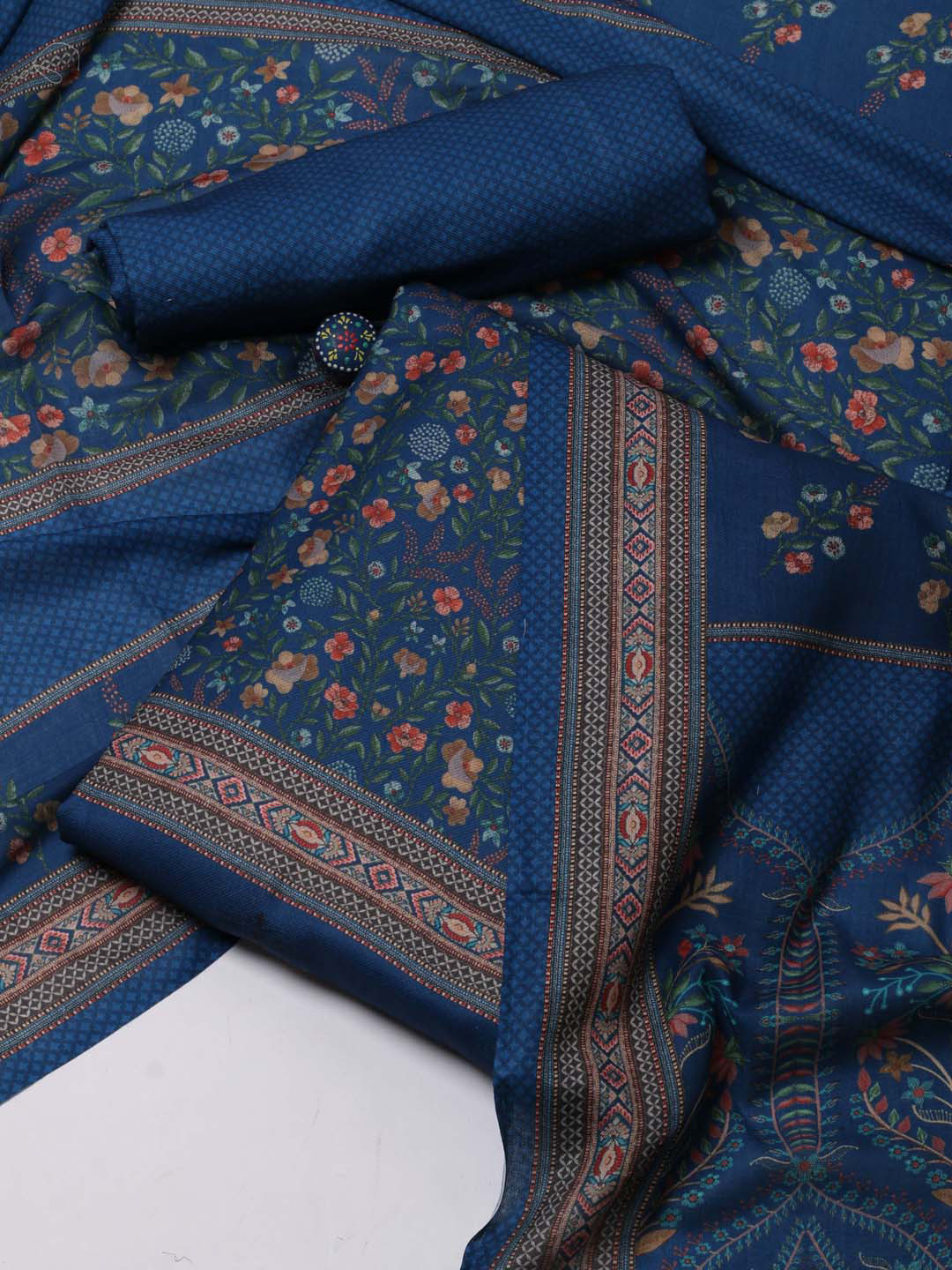 

Meena Bazaar Floral Printed Unstitched Dress Material, Blue