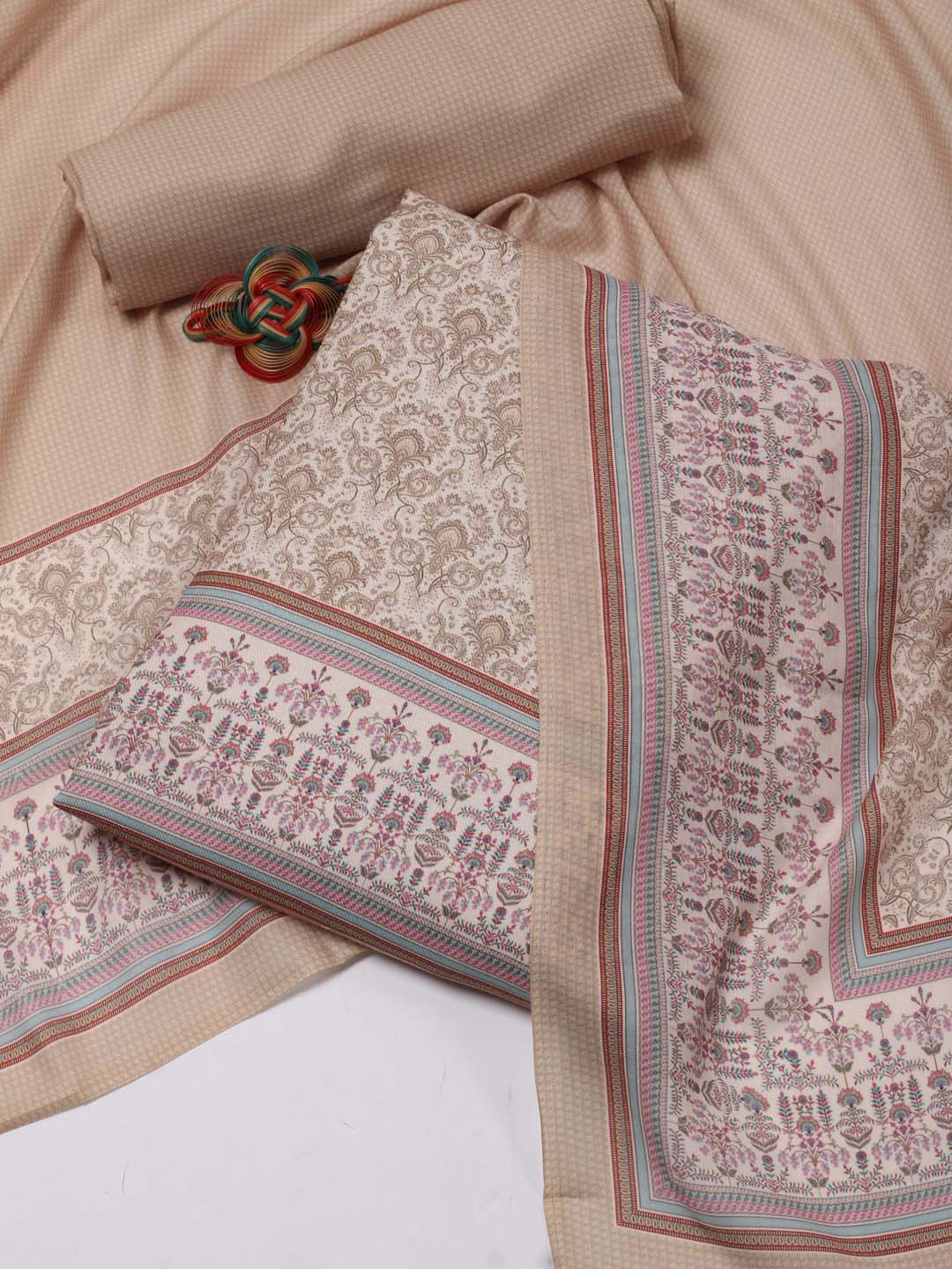 

Meena Bazaar Ethnic Motifs Printed Unstitched Dress Material, Beige