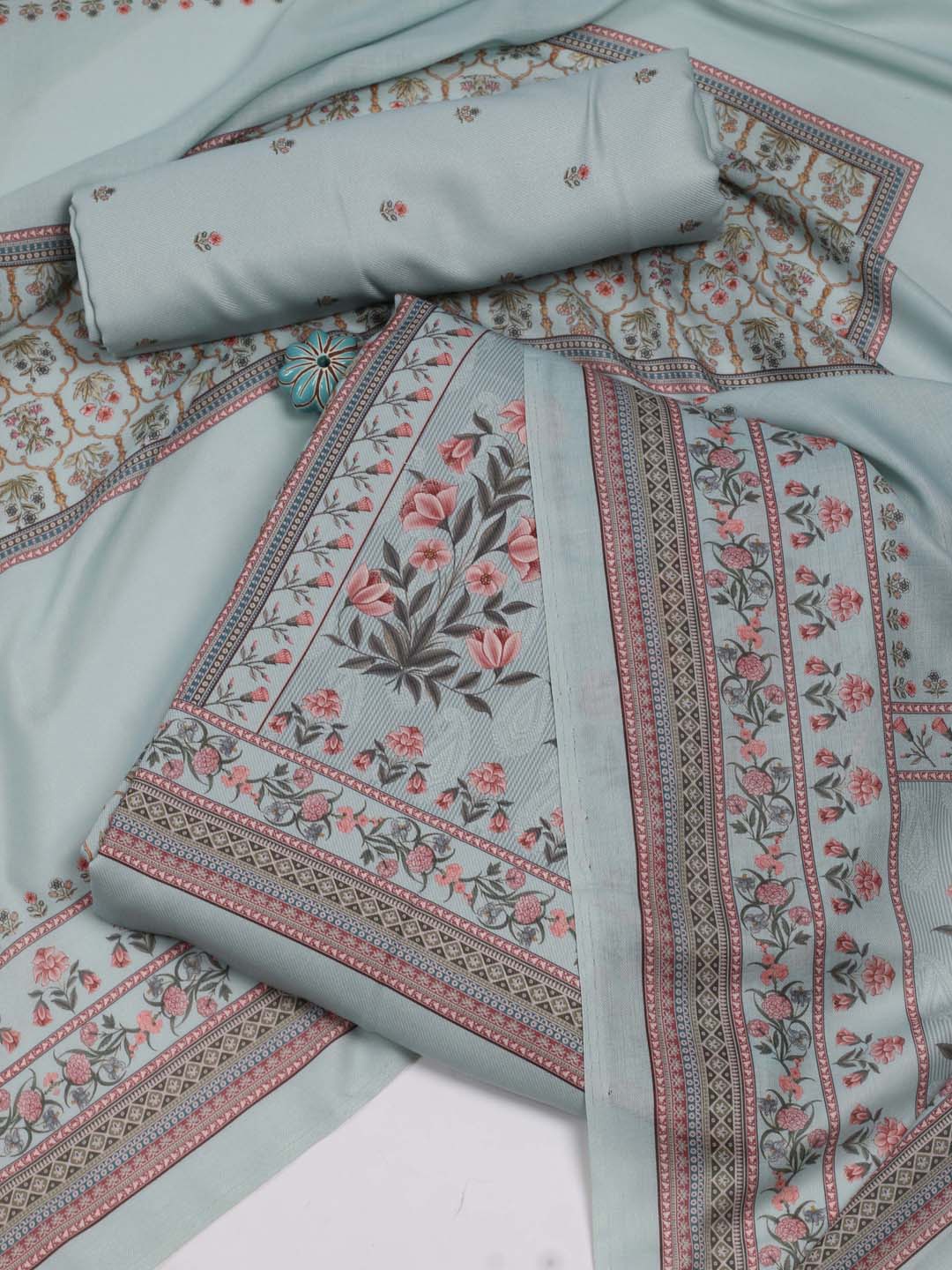 

Meena Bazaar Floral Printed Unstitched Dress Material, Blue