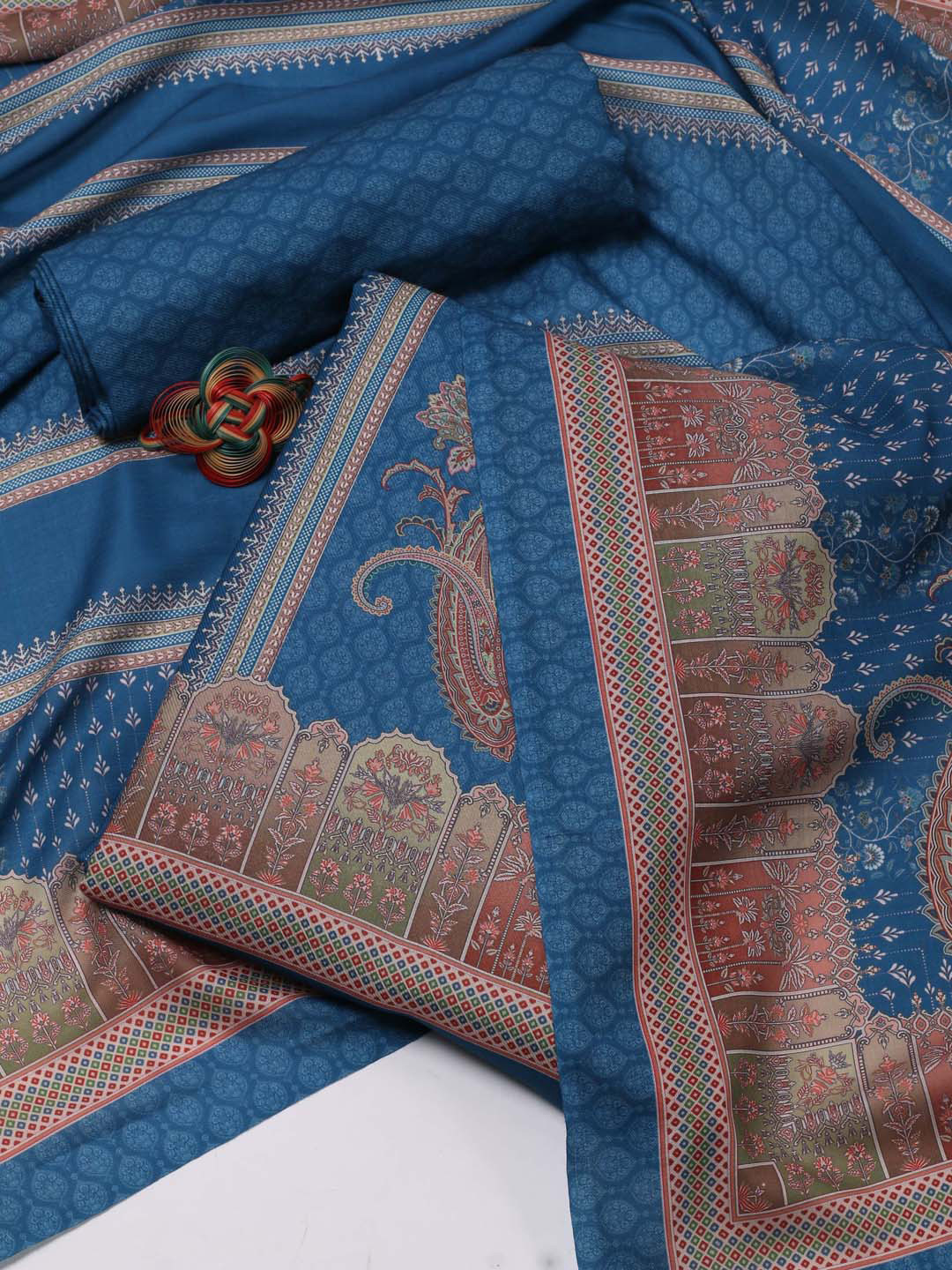 

Meena Bazaar Ethnic Motifs Printed Unstitched Dress Material, Blue