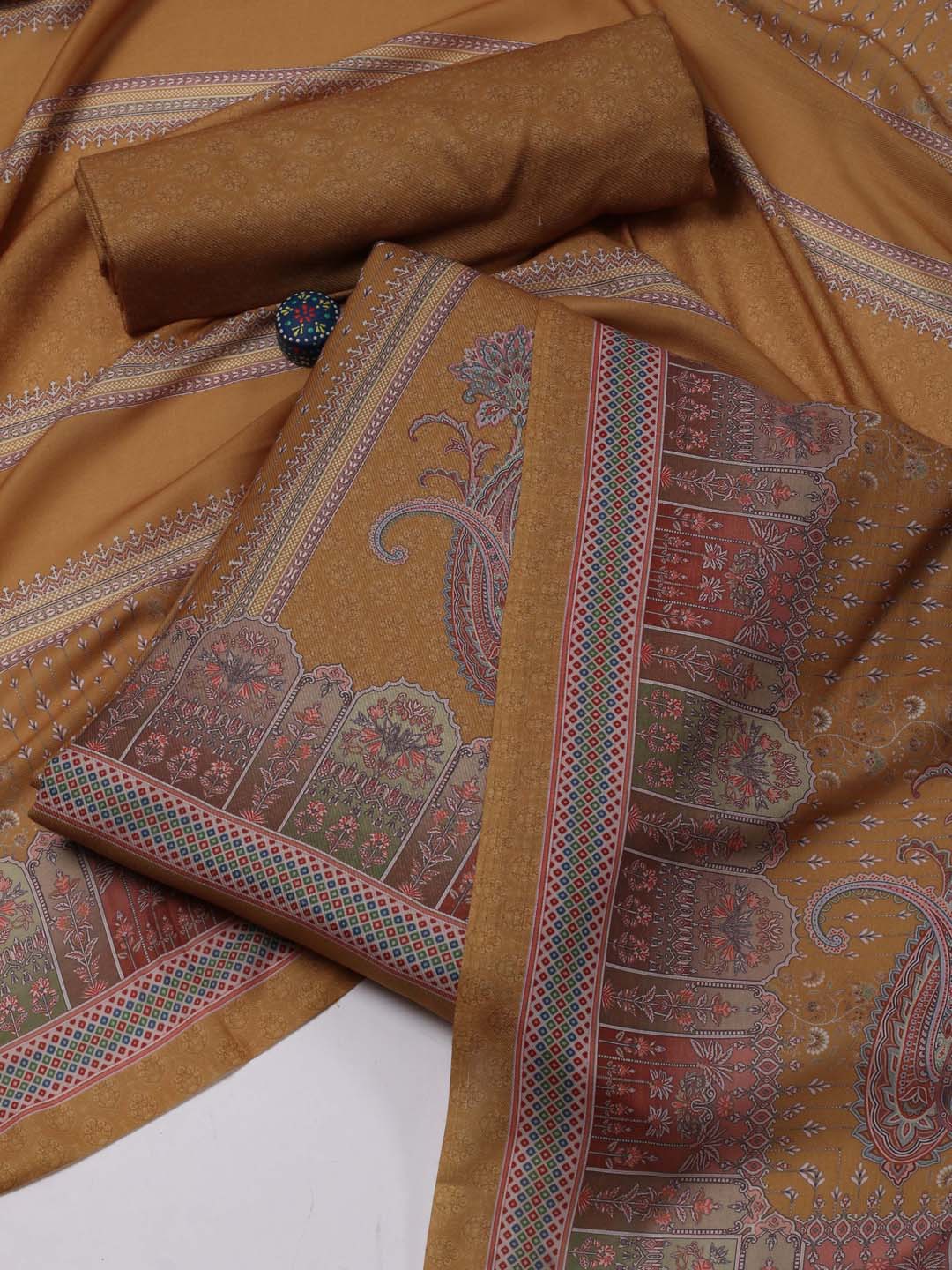 

Meena Bazaar Ethnic Motifs Printed Unstitched Dress Material, Mustard