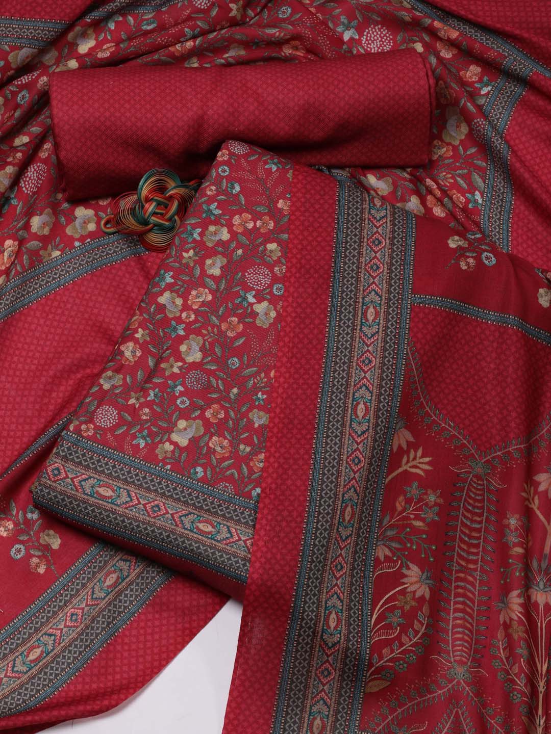 

Meena Bazaar Floral Printed Unstitched Dress Material, Maroon