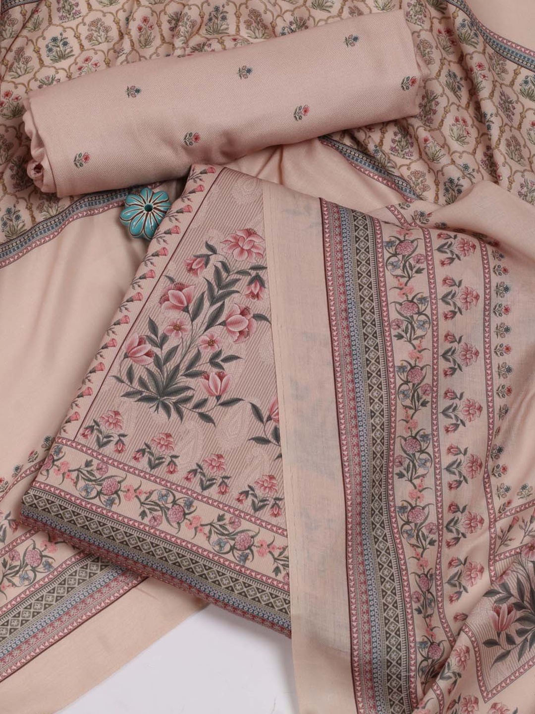 

Meena Bazaar Floral Printed Unstitched Dress Material, Beige