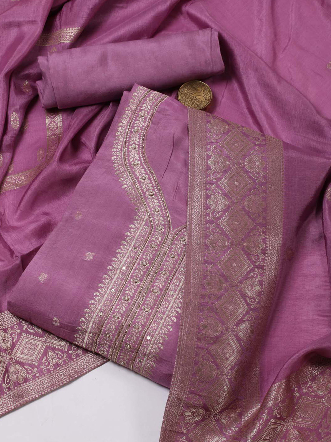 

Meena Bazaar Ethnic Motifs Woven Design Unstitched Dress Material, Purple