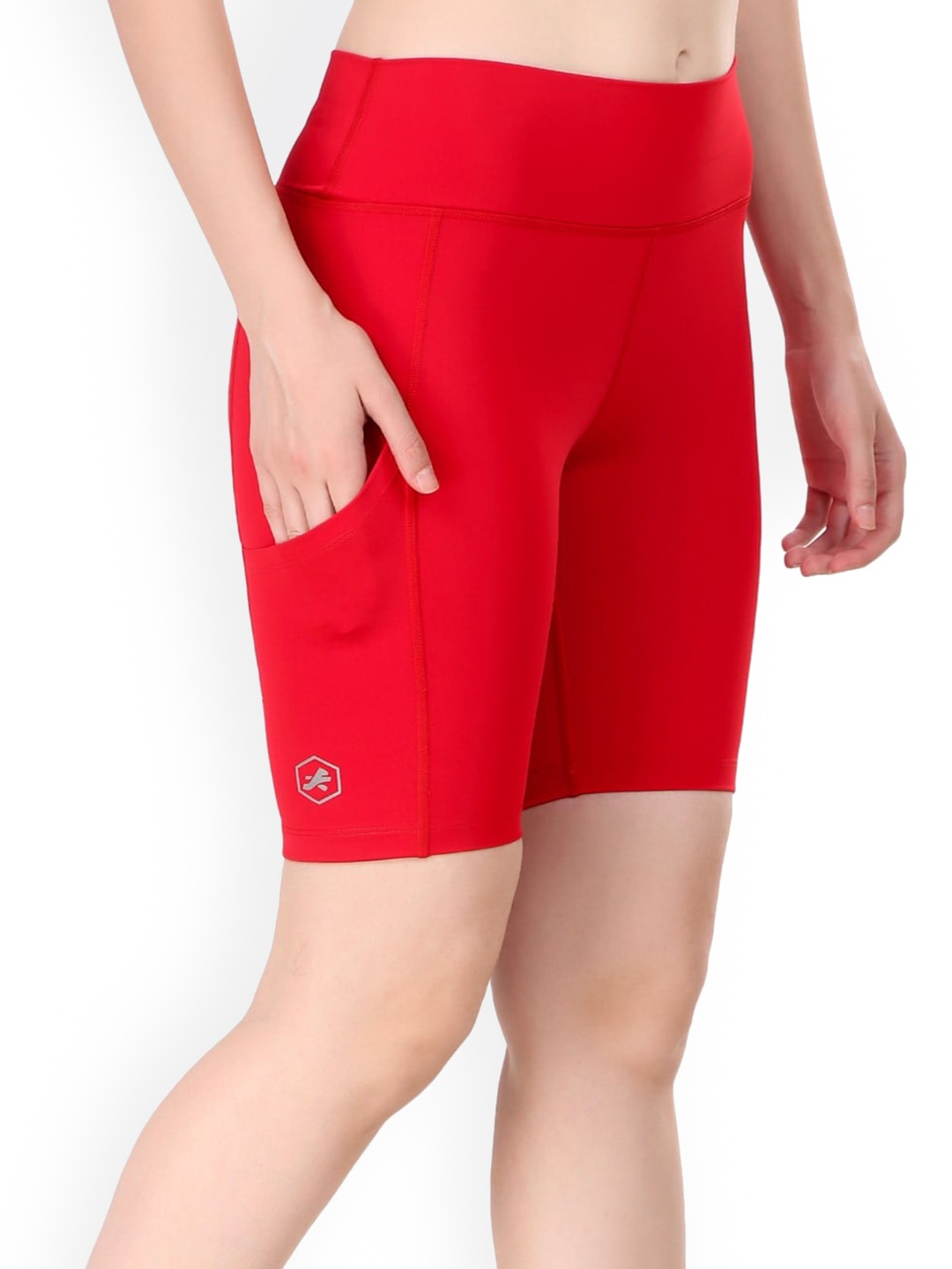 

REDESIGN Women Skinny Fit High-Rise Sports Shorts Rapid-Dry, Red
