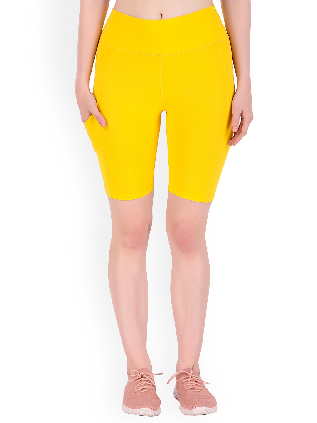 

REDESIGN Women Skinny Fit High-Rise Rapid-Dry Sports Shorts, Yellow