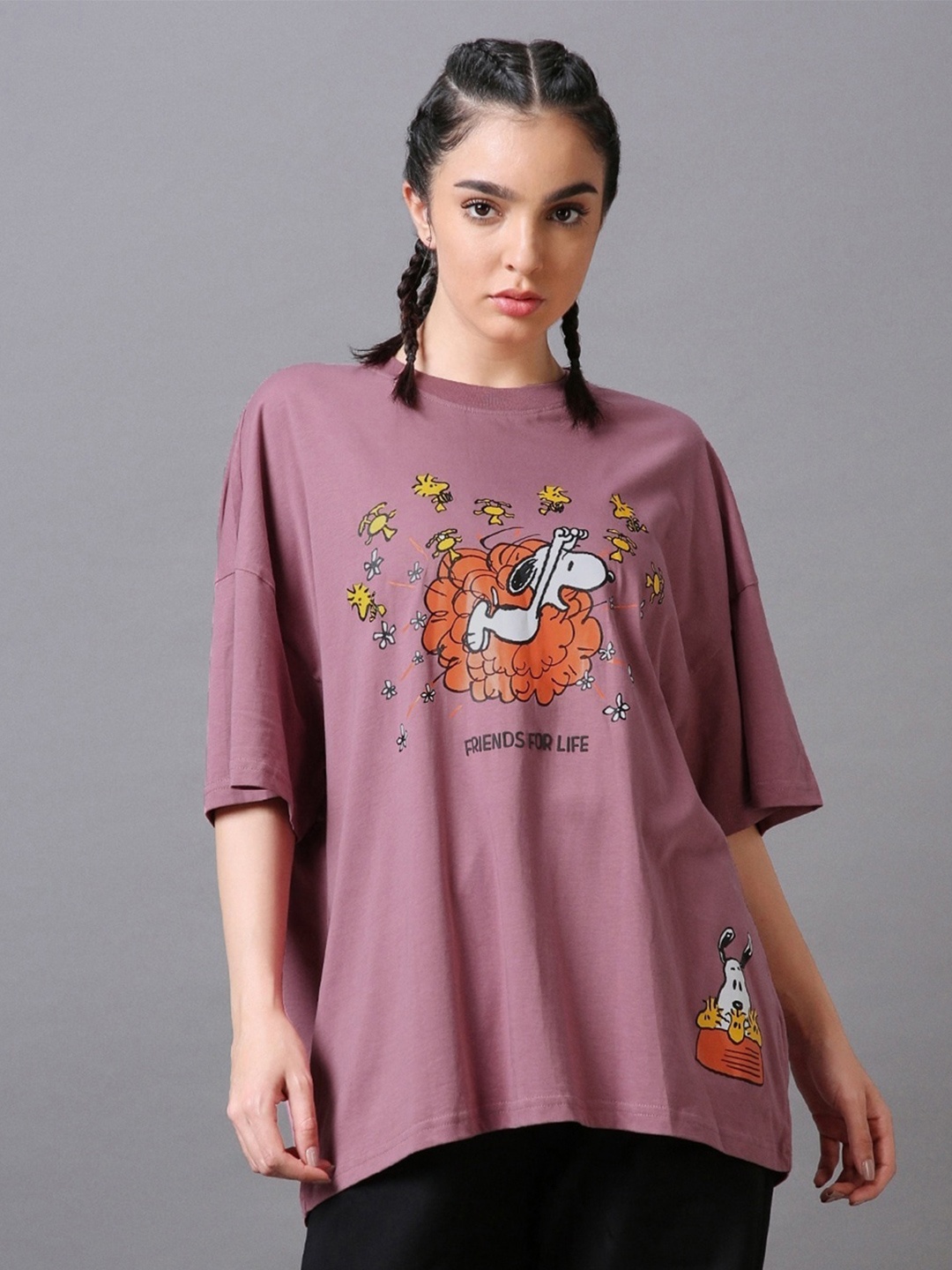 

Bewakoof Unisex Peanuts Printed Pure Cotton T-shirt, Purple