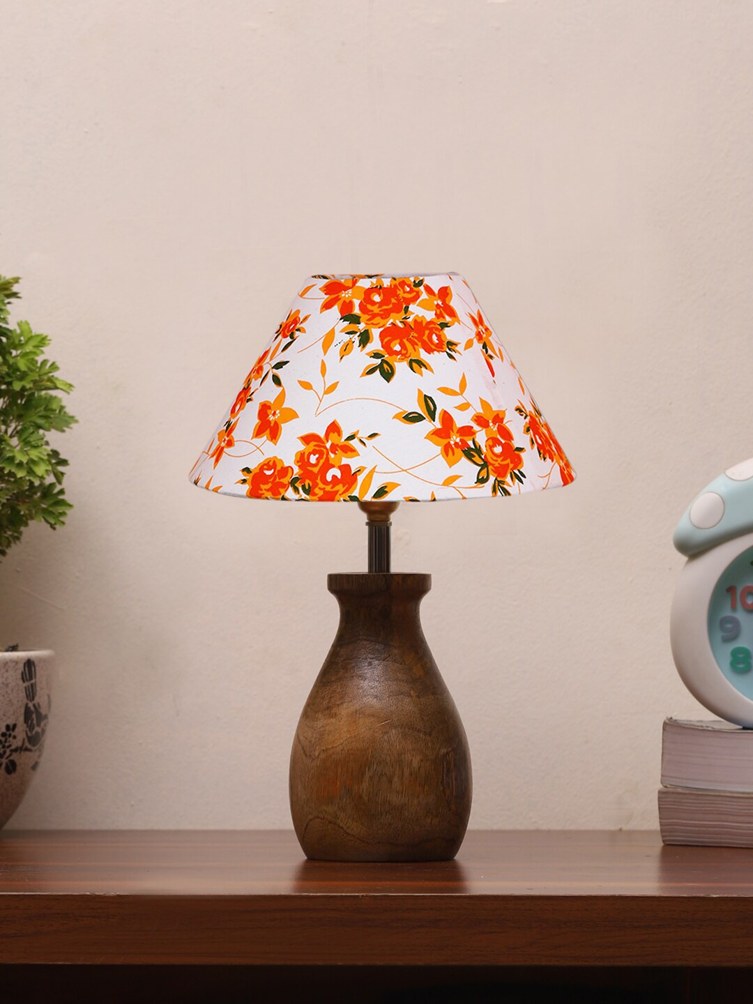 

Devansh Brown & White Floral Printed Cotton Table Lamp With Wood Natural Base