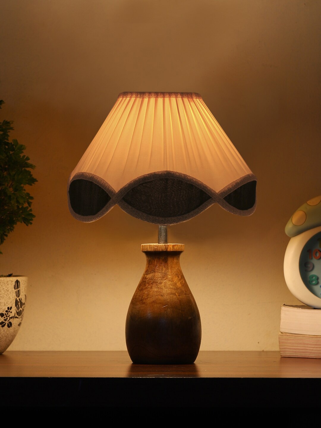 Devansh White & Brown Wooden Table Lamps