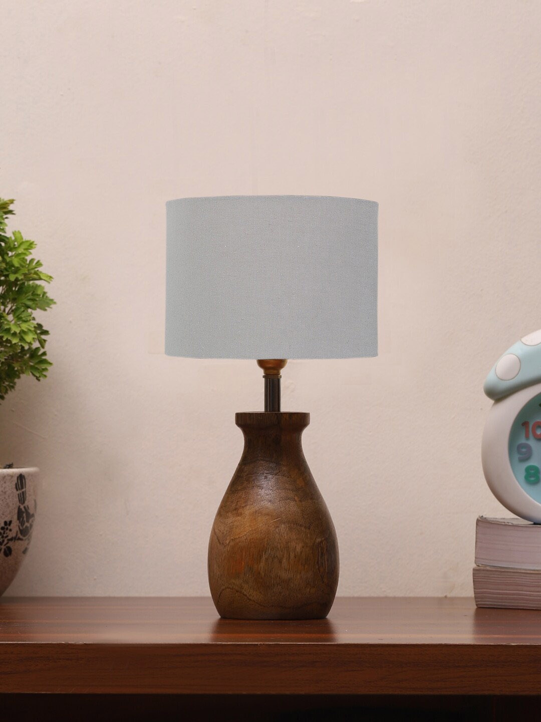 

Devansh Grey & Brown Cotton Table Lamp With Wooden Natural Base