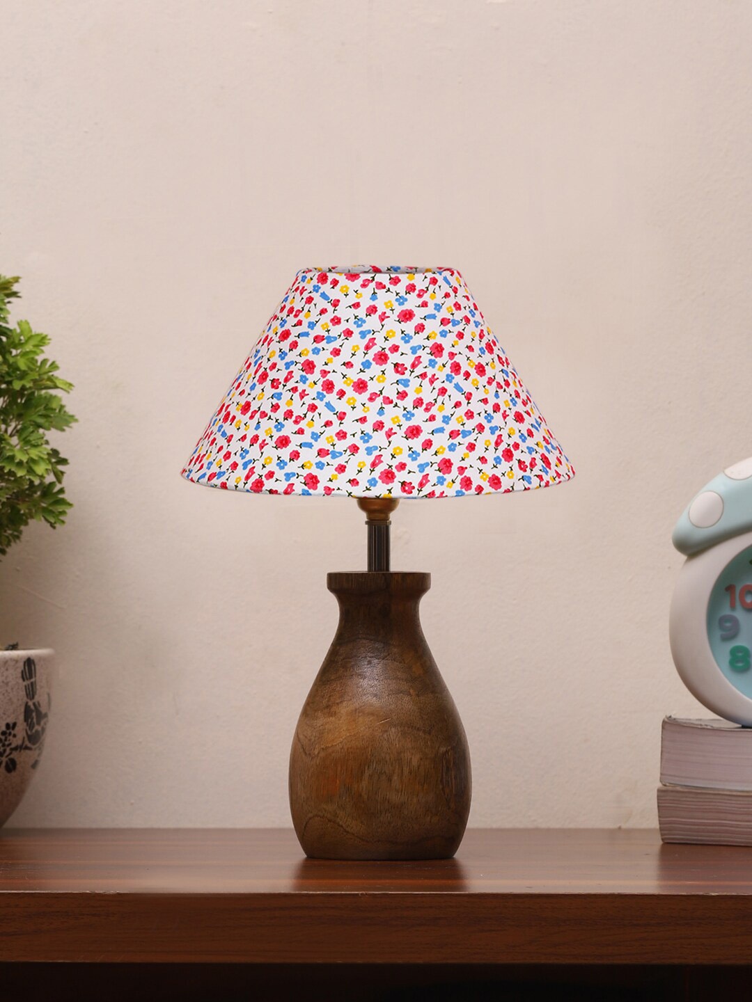 Devansh White & Brown Wooden Table Lamps