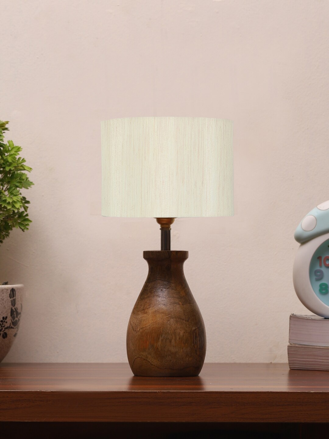 

Devansh Off White & Brown Cotton Table Lamp With Wooden Natural Base