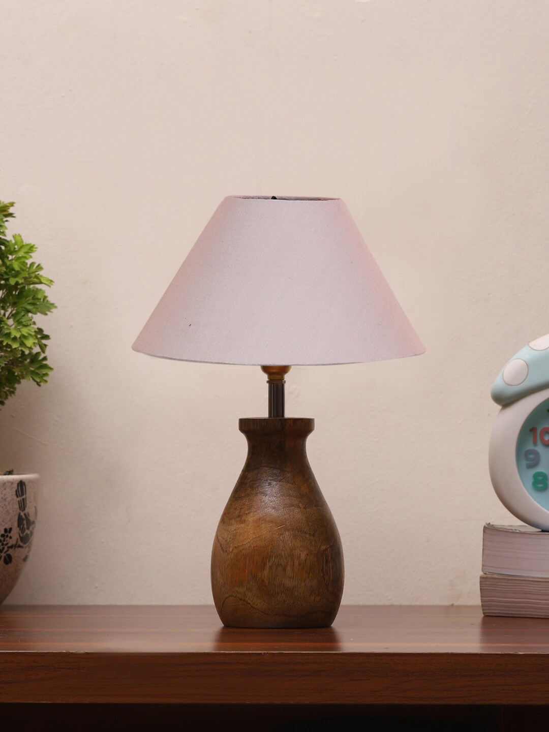 

Devansh Grey & Brown Cotton Table Lamp With Wood Natural Base