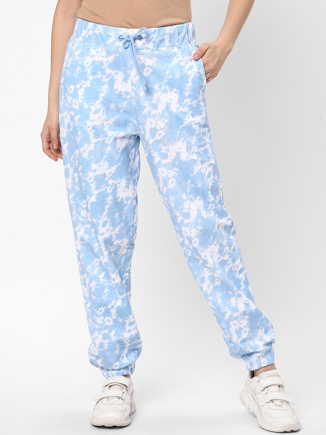 

R&B Women Tie & Dye Cotton Joggers, Blue