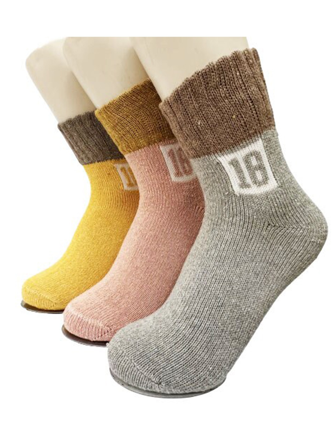 

Alexvyan Women Pack Of 3 Colorblocked Above Ankle Length Warm Knitted Socks, Yellow