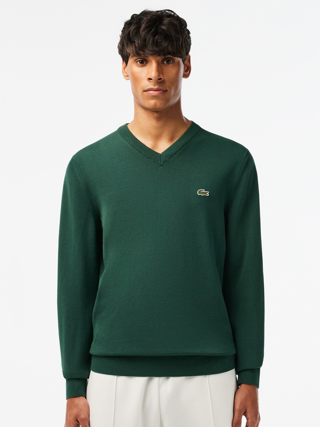 

Lacoste V-Neck Cotton Pullover Sweater, Green