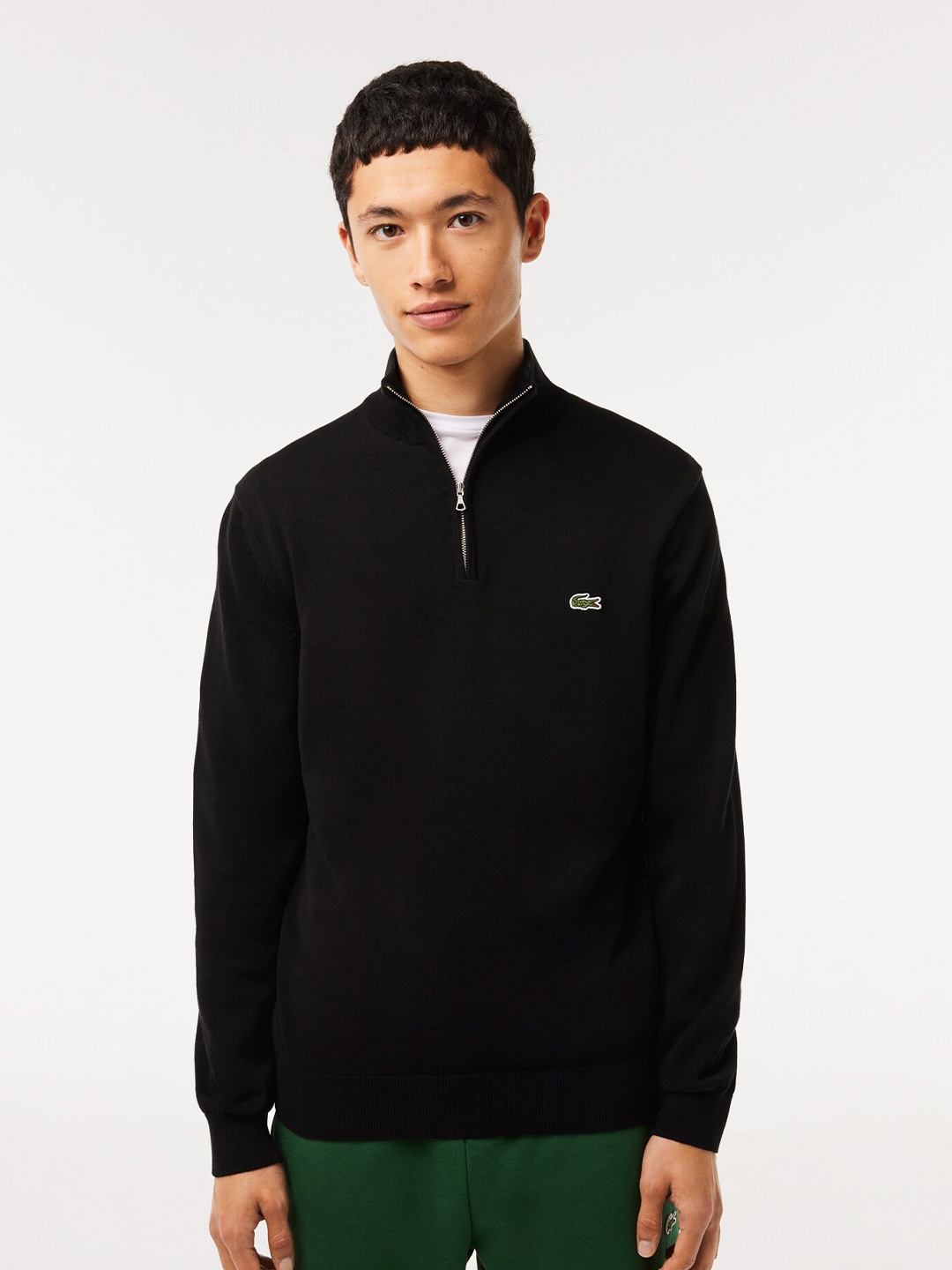 

Lacoste Mock Collar Cotton Pullover Sweater, Black