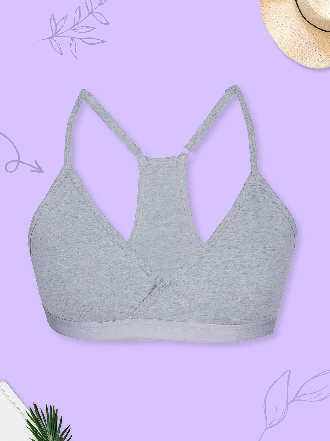 

DChica All Day Comfort Bra Removable Cups Full Coverage, Grey melange