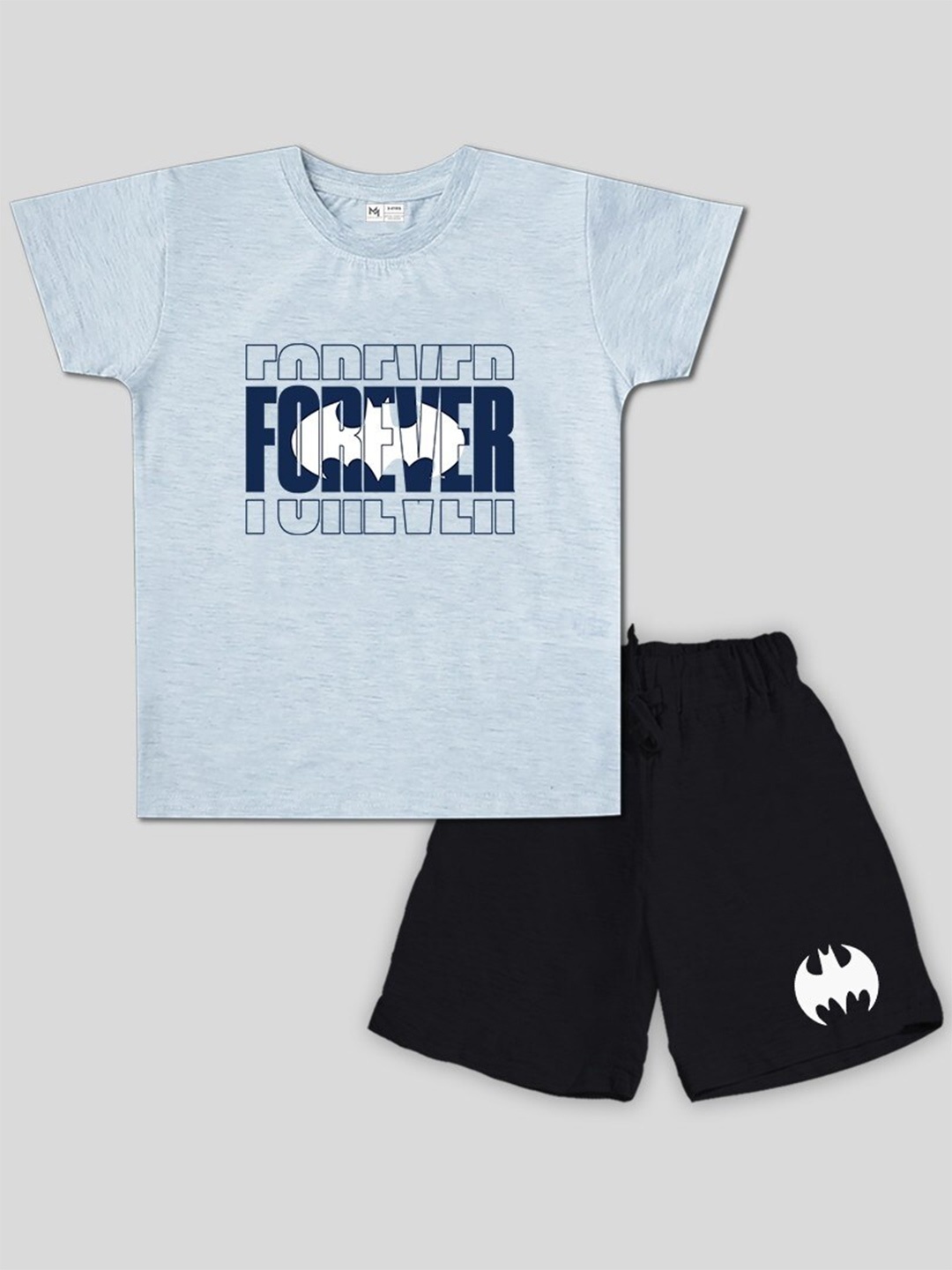 

Minute Mirth Boys Typography Printed Pure Cotton T-shirt with Shorts, Blue