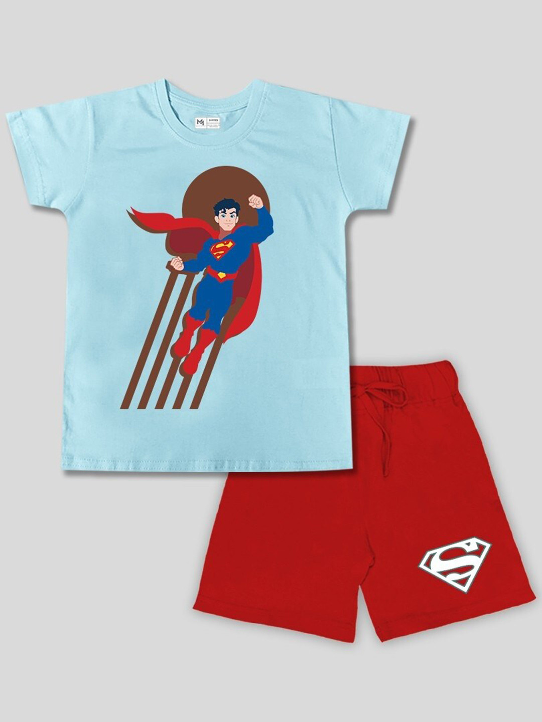 

Minute Mirth Boys Superman Printed Cotton T-shirt with Shorts, Blue