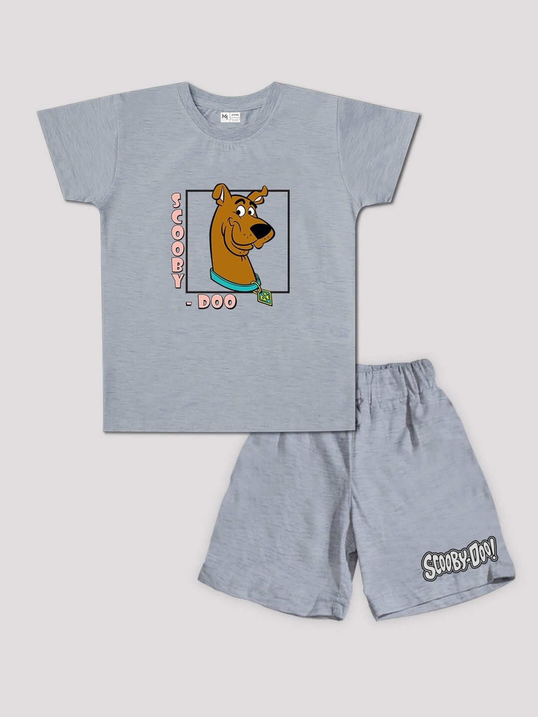 

Minute Mirth Boys Scooby-Doo Printed Pure Cotton T-shirt with Shorts, Grey