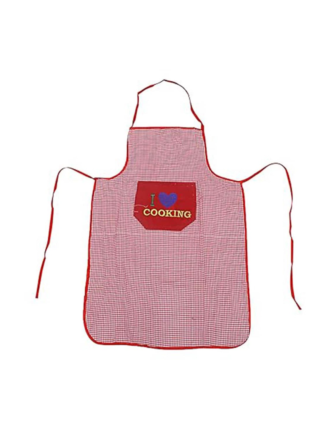 

Kuber Industries Red & White 2-Pieces Checked Waterproof Cotton Aprons With Front Pocket