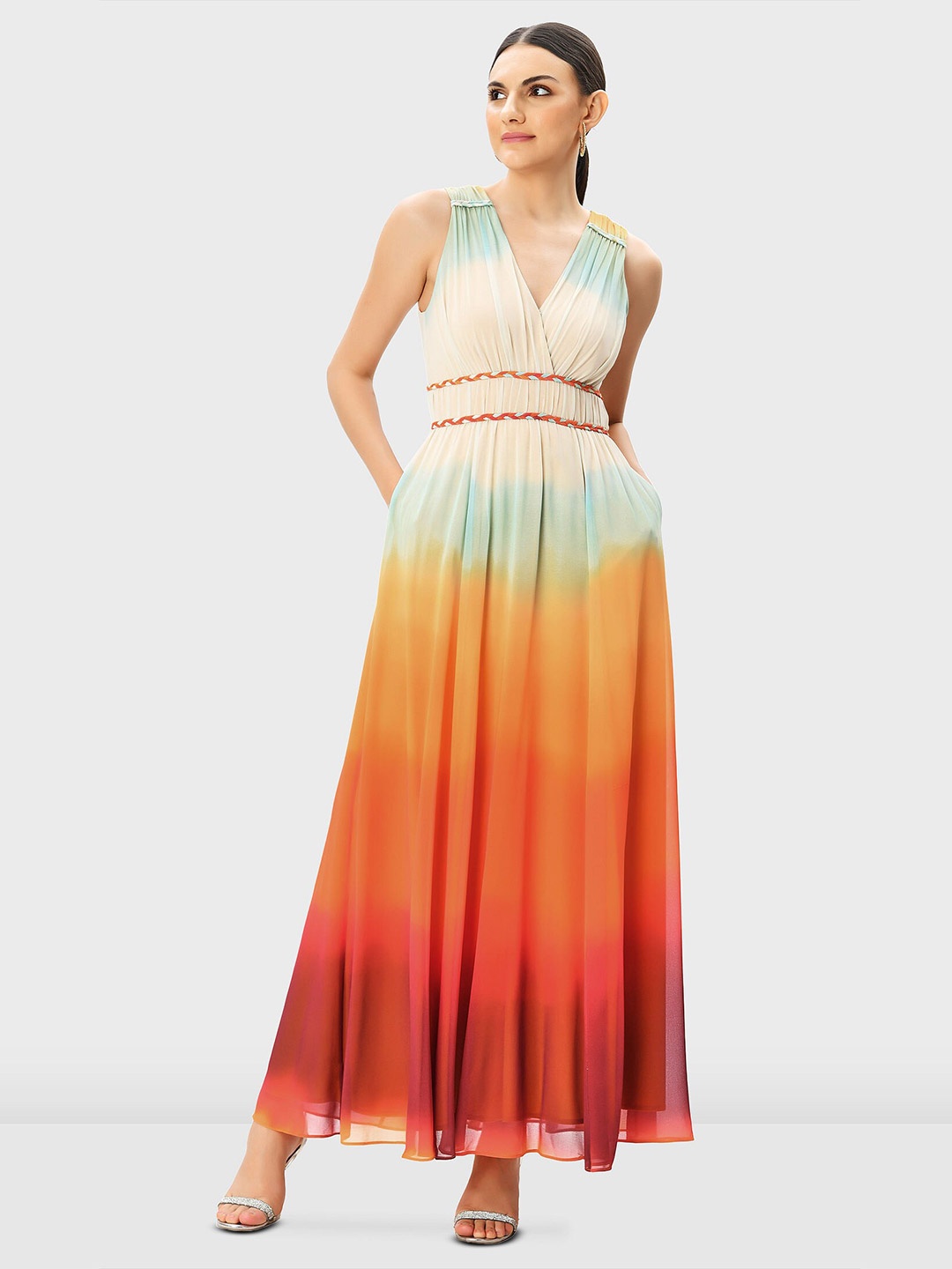 

Zapelle Ombre Printed Georgette Maxi Dress, Orange