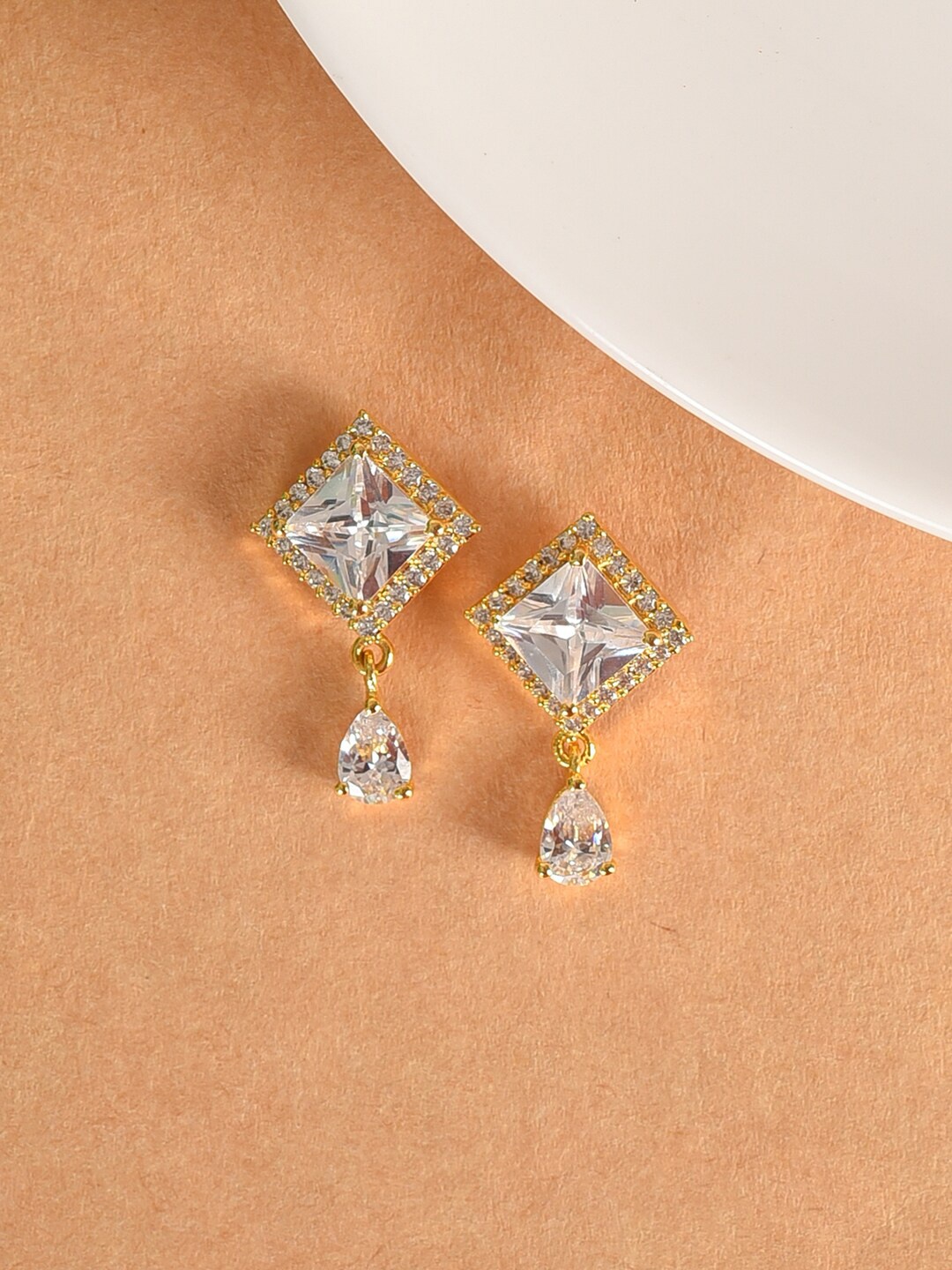 

VIRAASI Gold-Plated Contemporary AD Studded Drop Earrings