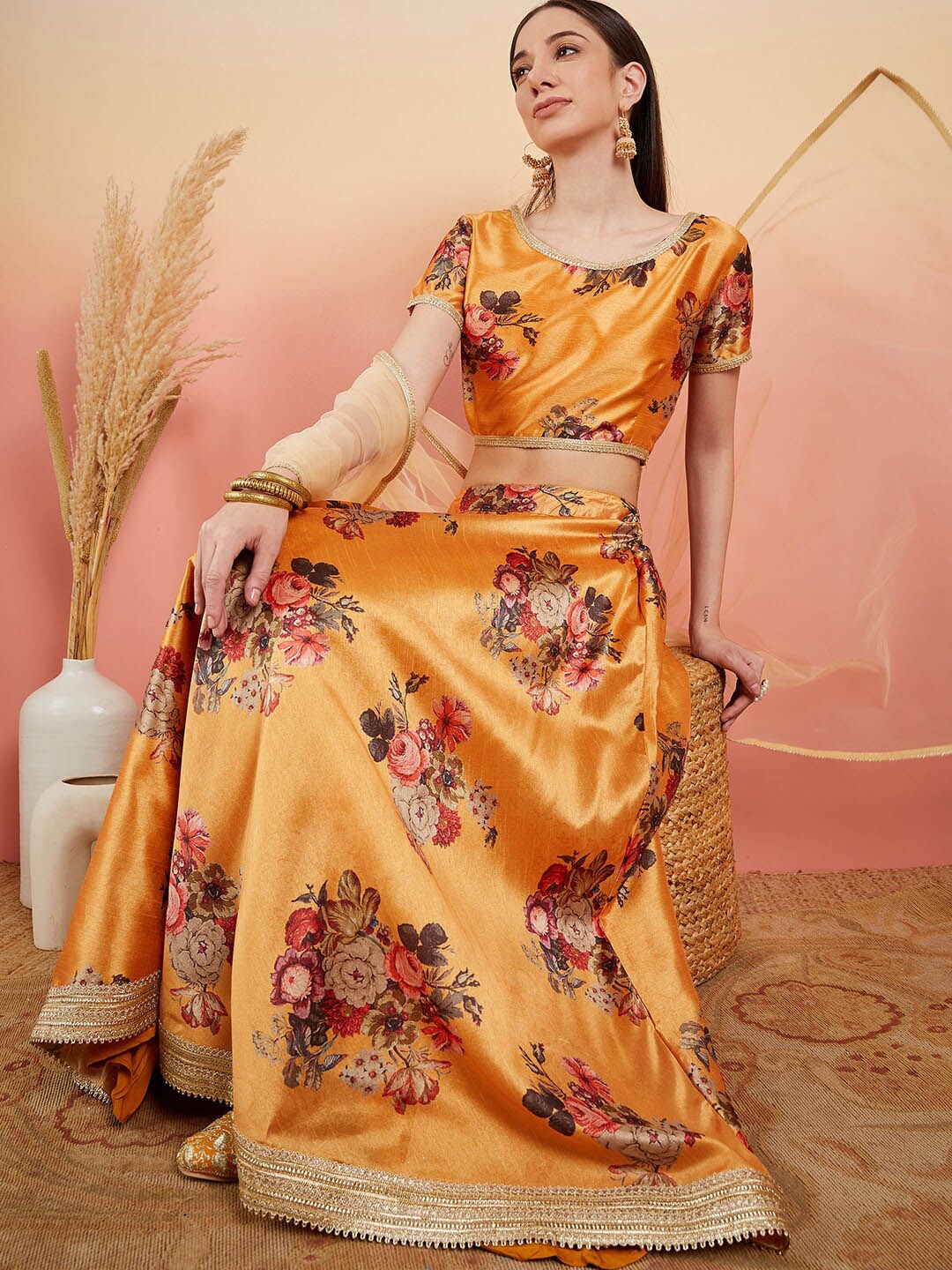 

Sangria Floral Printed Changra Lehenga Choli with Dupatta, Mustard