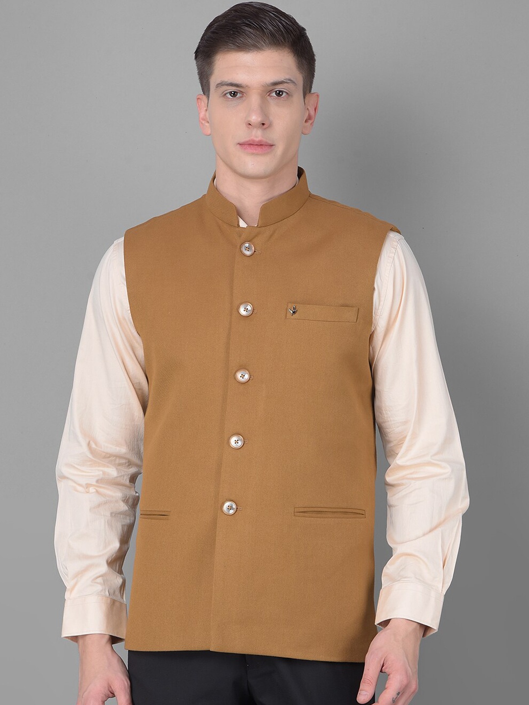 

Canary London Mandarin Collar Nehru Jacket, Mustard