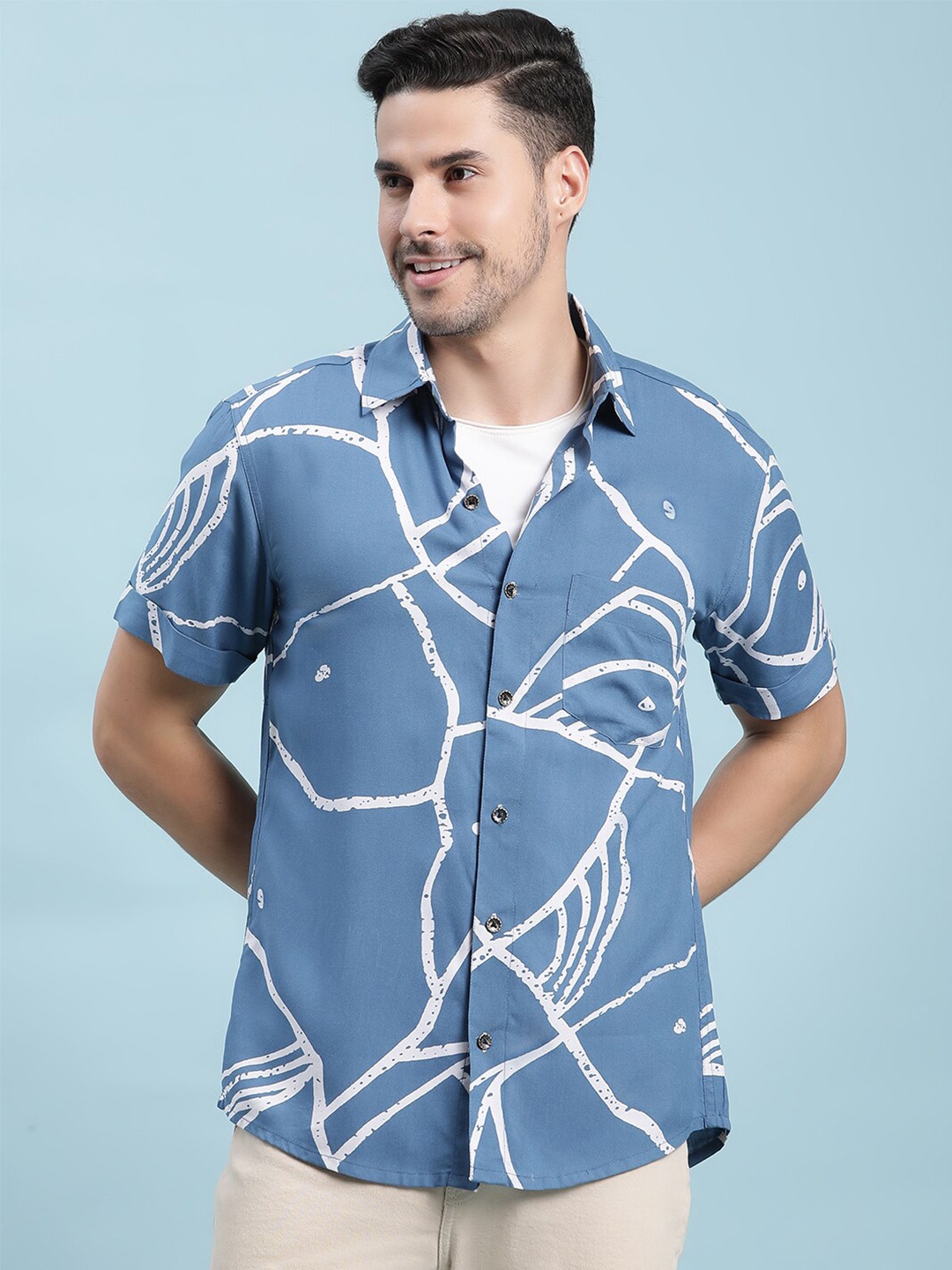 

Stuffie Land Abstract Printed Cotton Casual Shirt, Blue