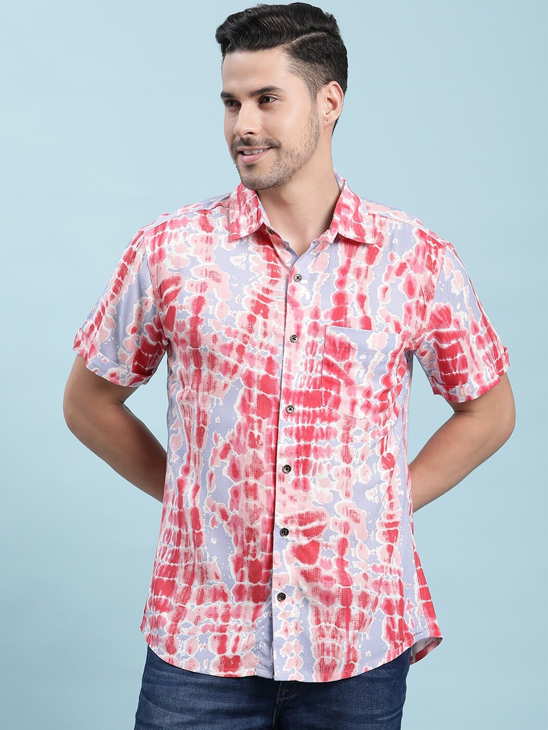 

Stuffie Land Tie and Dyed Printed Cotton Casual Shirt, Lavender