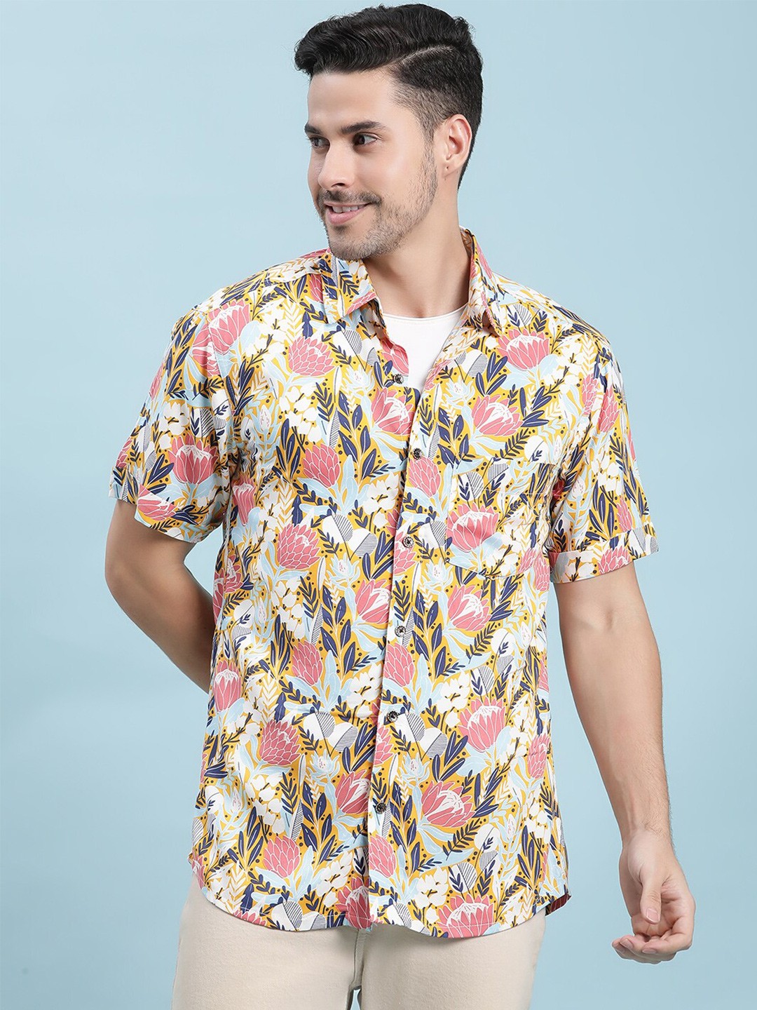 

Stuffie Land Floral Printed Cotton Casual Shirt, Pink