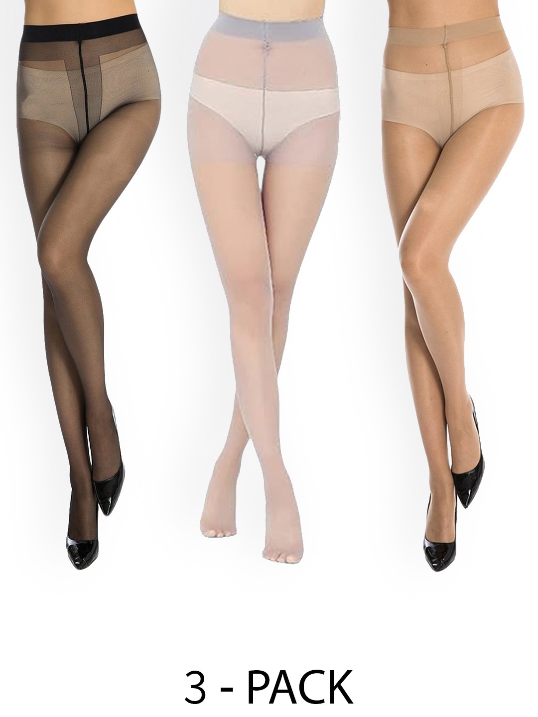 

BAESD Set of 3 Transparent Stretchable Stockings, Beige