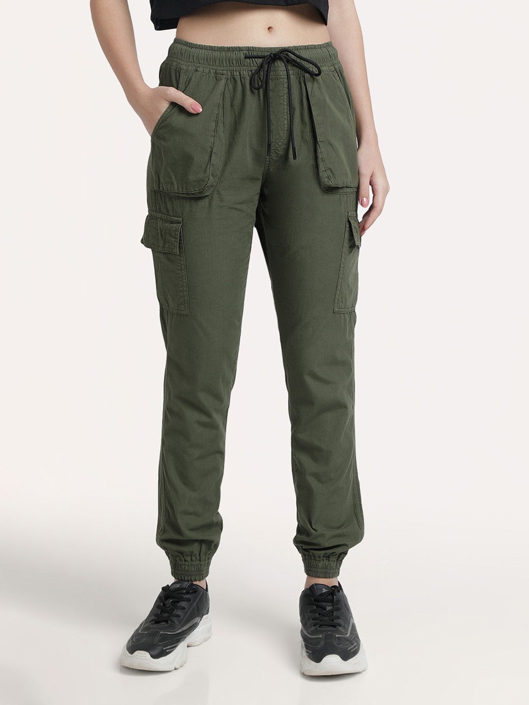 

IVOC Women Solid Cargo Joggers Trouser, Olive