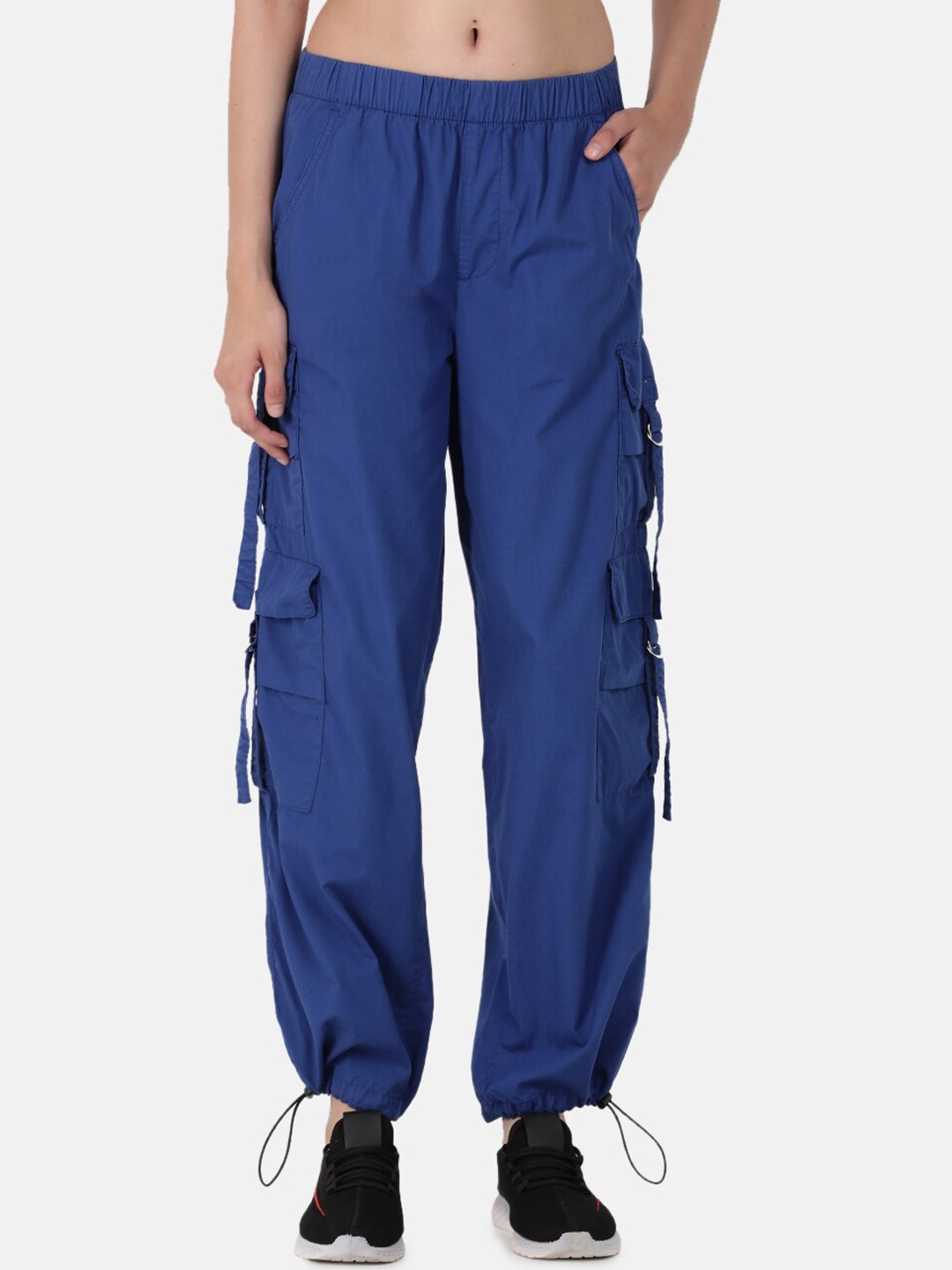 

Bene Kleed Women Parachute Fit High-Rise Cargos Trousers, Blue