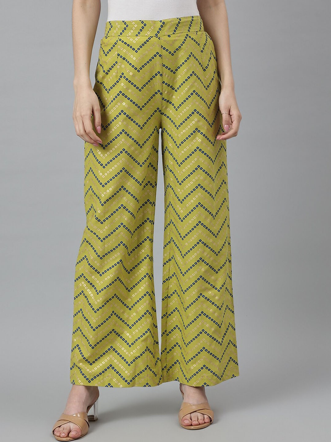 

DECKEDUP Geometric Printed Straight Fit Cotton Trousers, Green