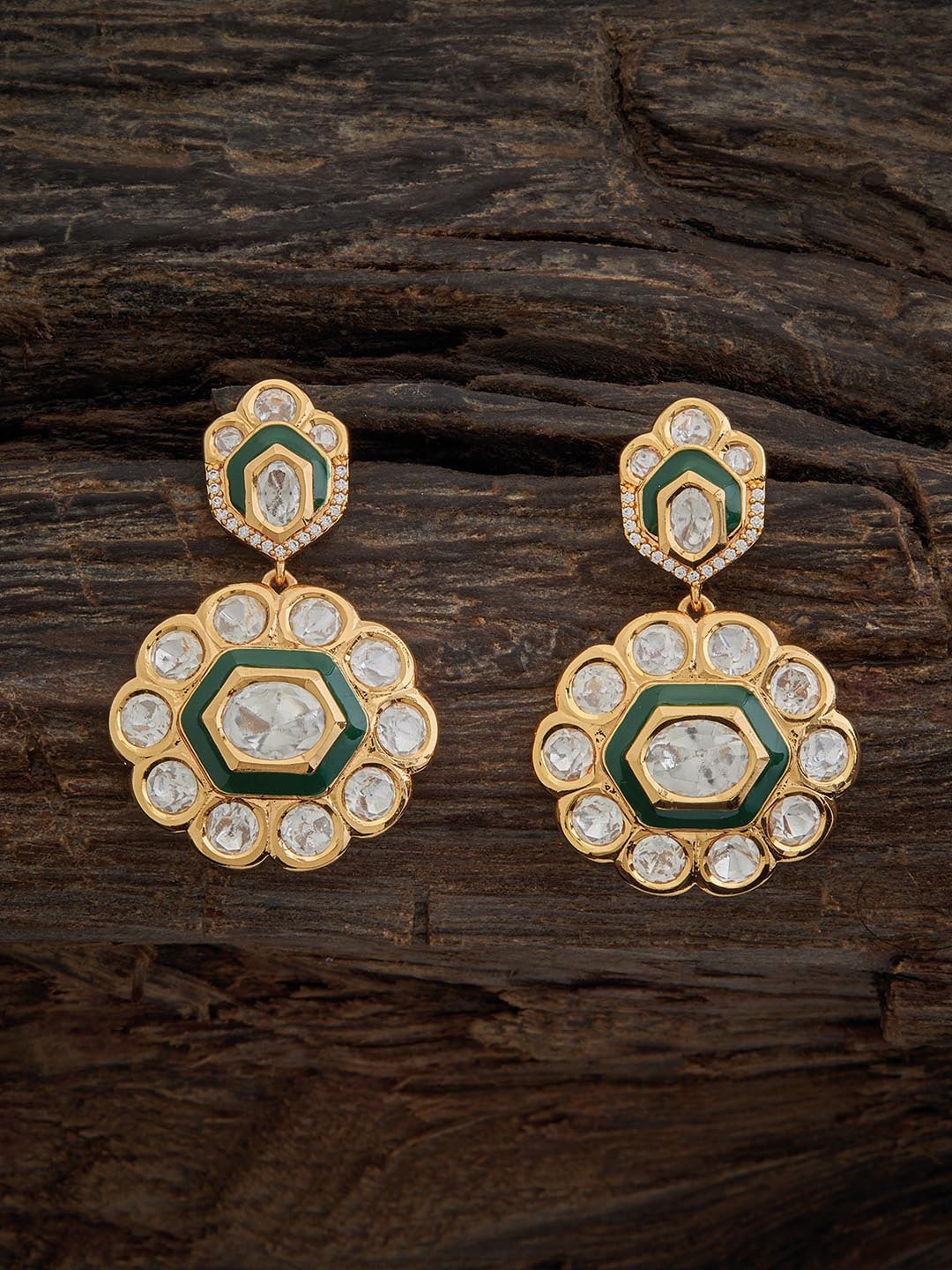 

Kushal's Fashion Jewellery Kundan Studded Drop Earrings, Gold
