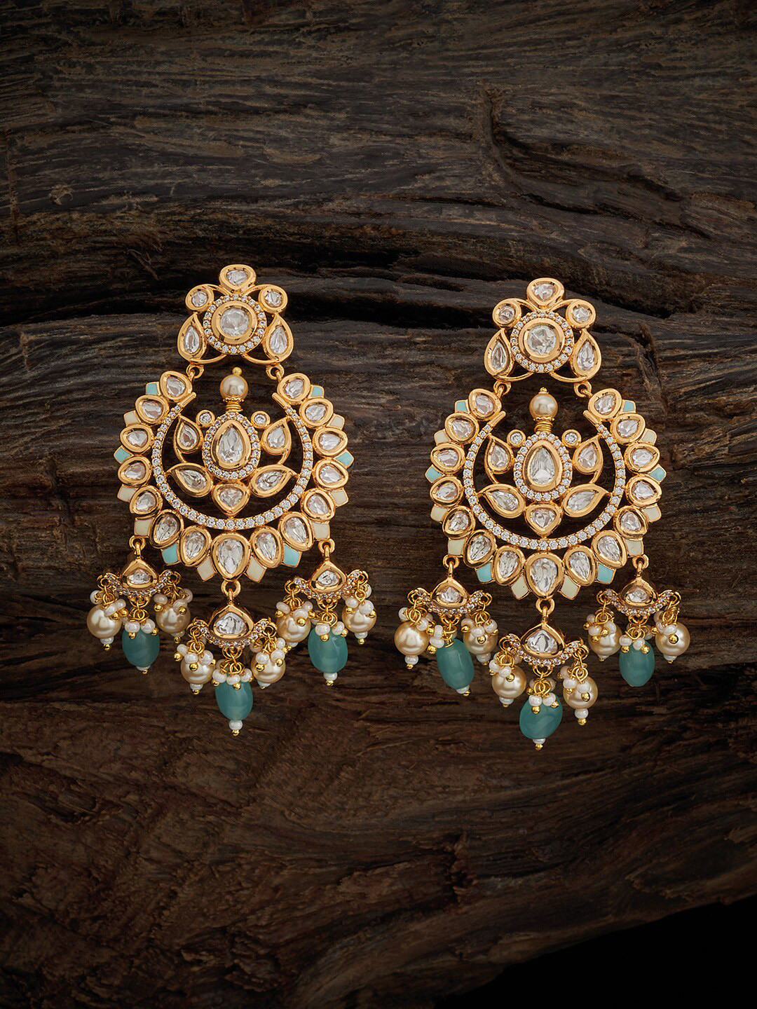 

Kushal's Fashion Jewellery Kundan-Studded Classic Drop Earrings, Sea green