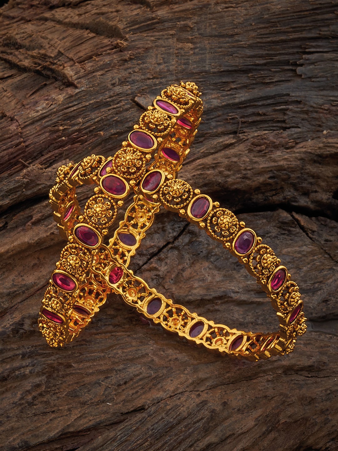 

Kushal's Fashion Jewellery Gold-Plated & Stone-Studded Bangles, Purple