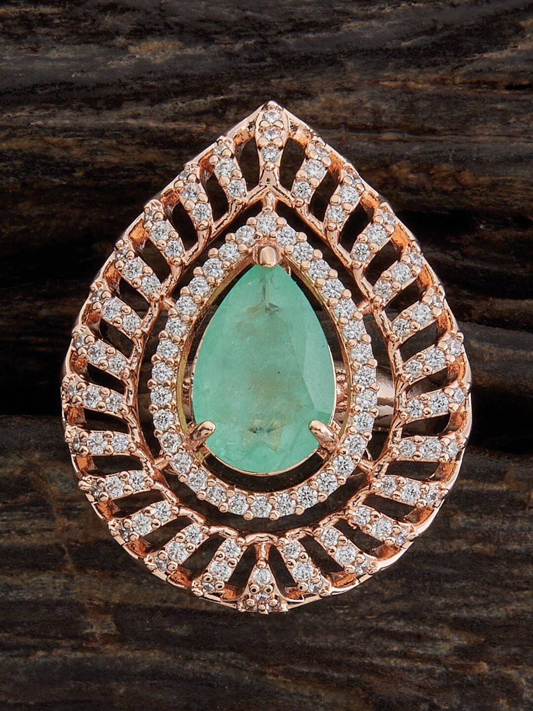 

Kushal's Fashion Jewellery Rose Gold-Plated CZ-Studded Adjustable Finger Ring