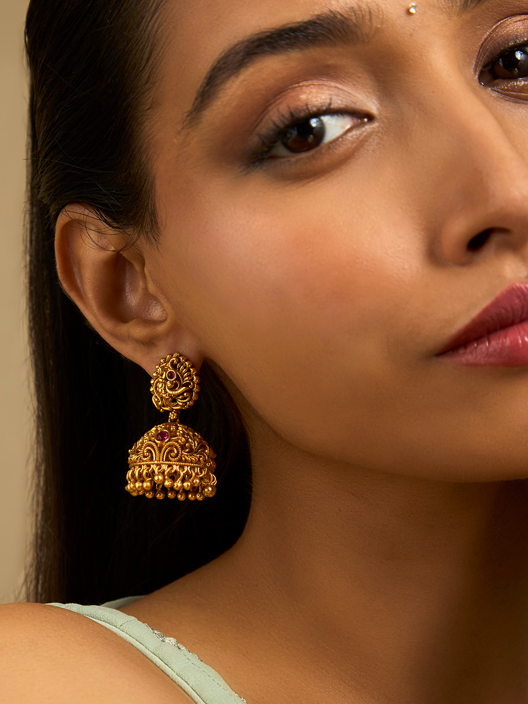 

Kushal's Fashion Jewellery Gold-Plated Antique Dome Shaped Jhumkas