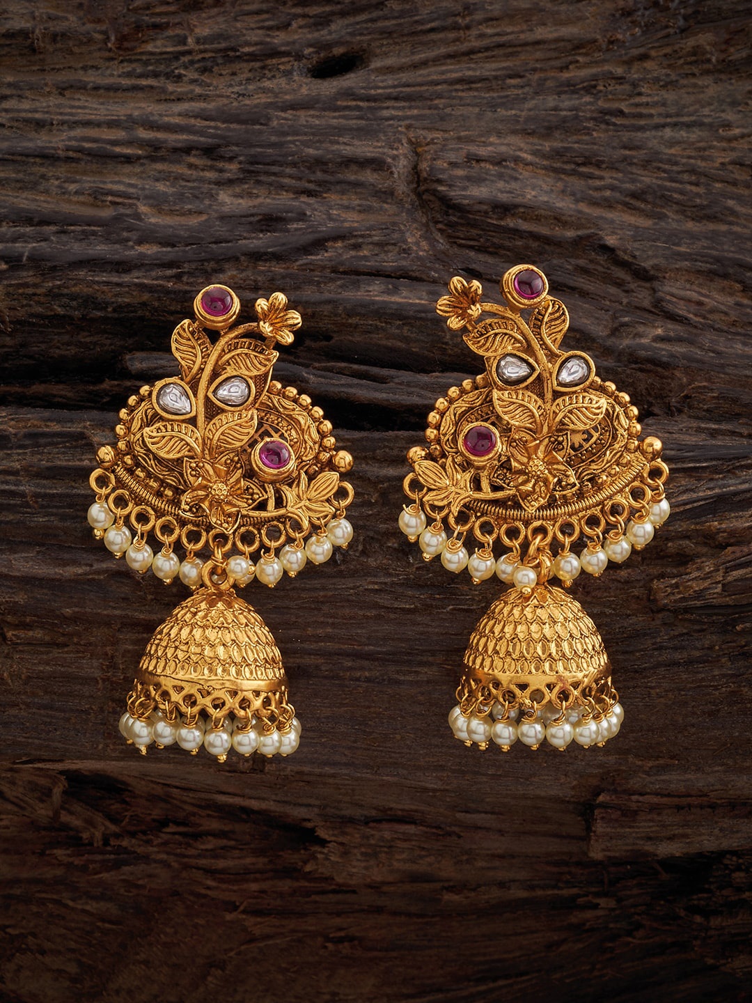 

Kushal's Fashion Jewellery Gold-Plated Dome Shaped Antique Jhumkas