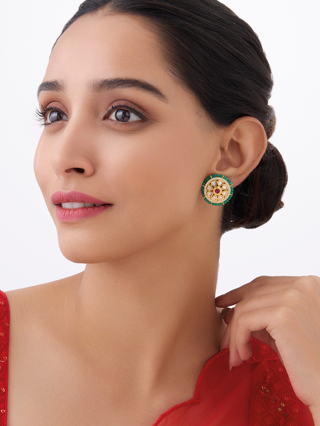 

Kushal's Fashion Jewellery Classic Kundan Studs Earrings, Red