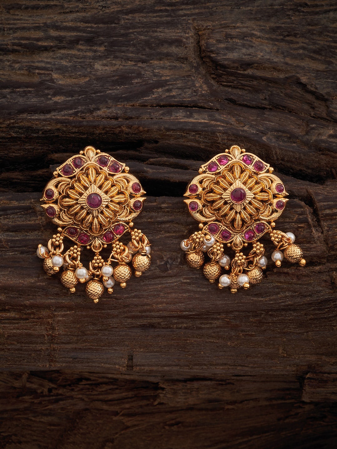 

Kushal's Fashion Jewellery Gold-Plated Stone-Studded & Beaded Classic Drop Earrings